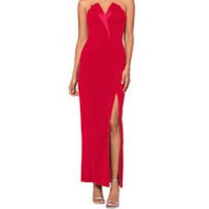 Betsy & Adam Strapless Tuxedo Gown Red